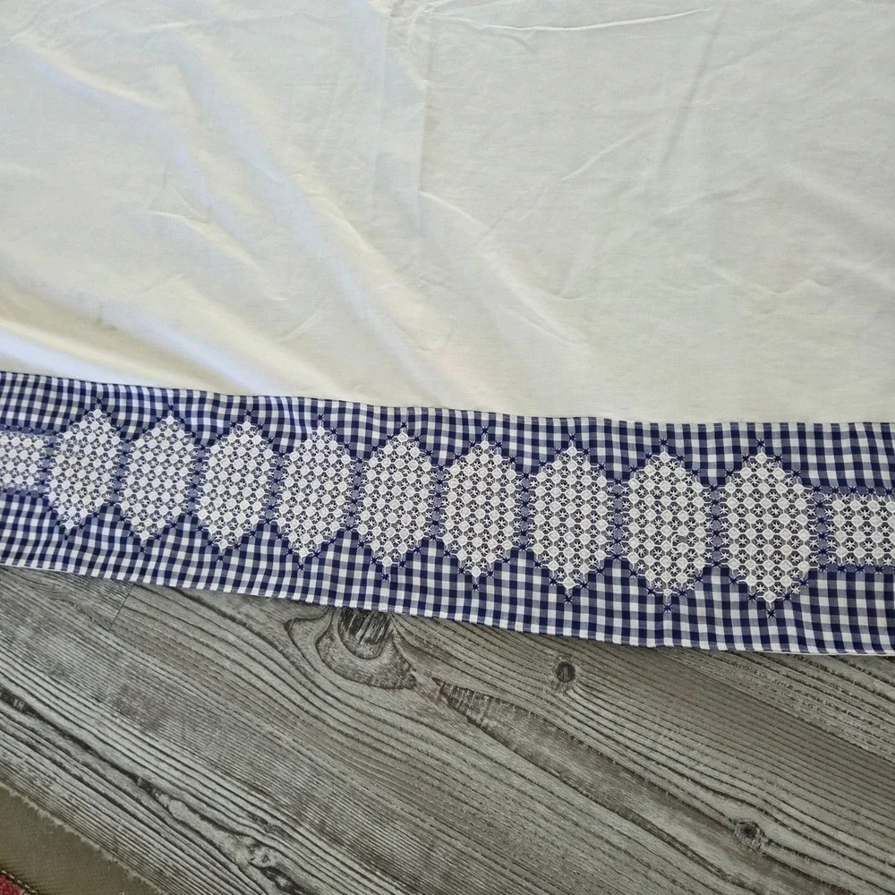 Vintage Lady Pepperell Gingham Border Embroidered Flat Sheet Full Cottagecore